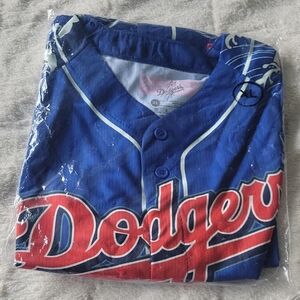 Blue and Red Dodgers Baseball Jersey with V-Neck